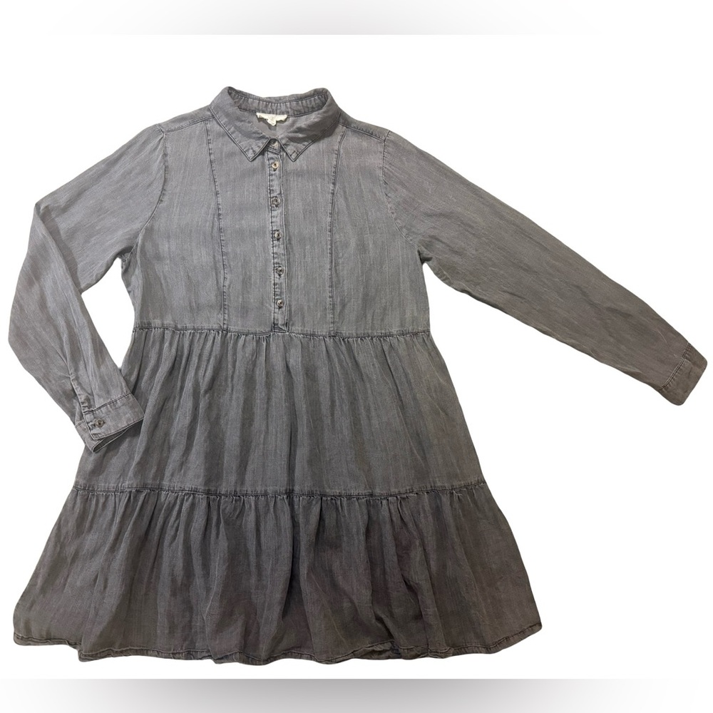 Easel (EUC) Women’s Long Sleeve Tiered Washed Denim Shirt Dress